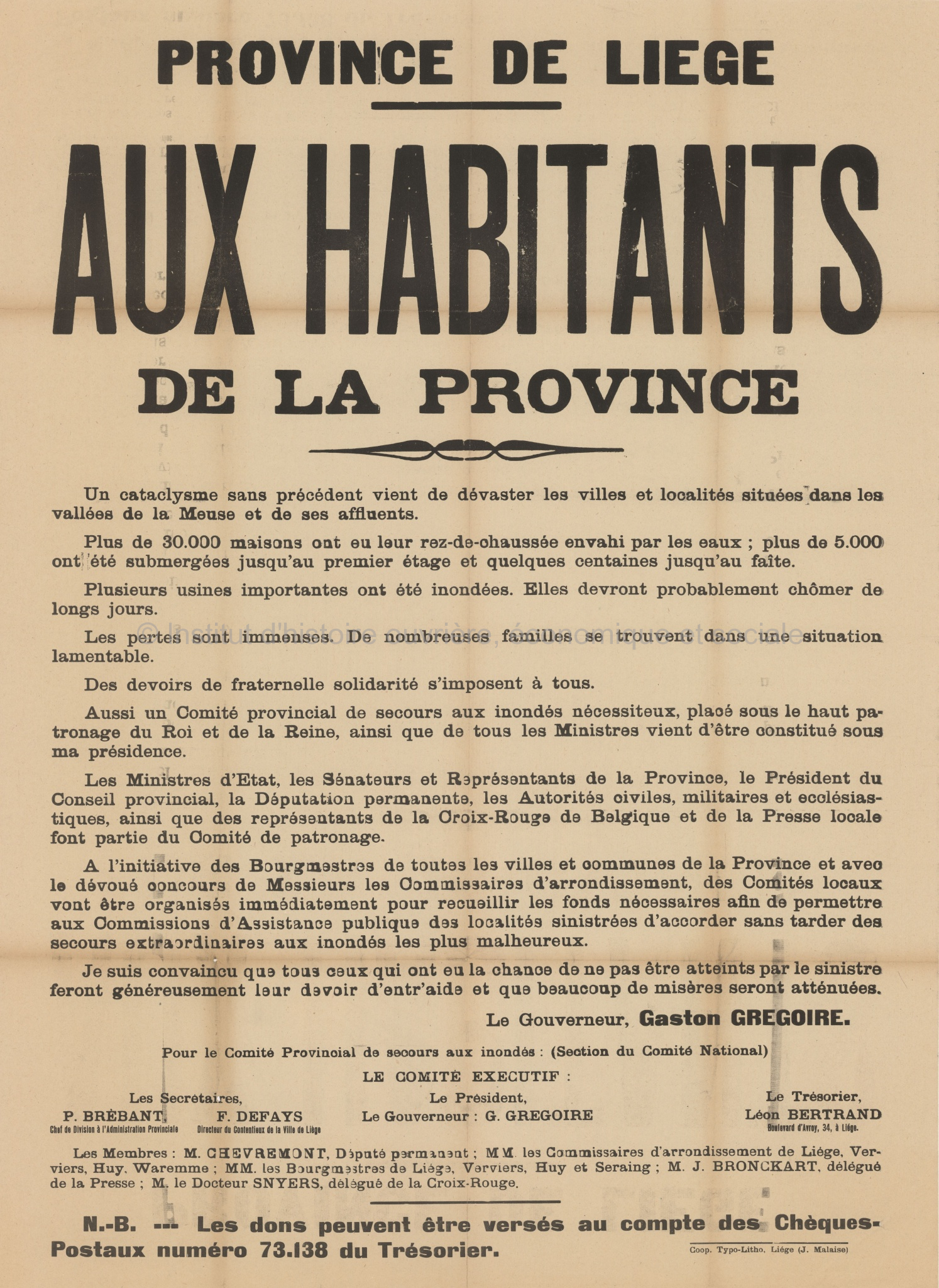 Affiche - Aux habitants de la province