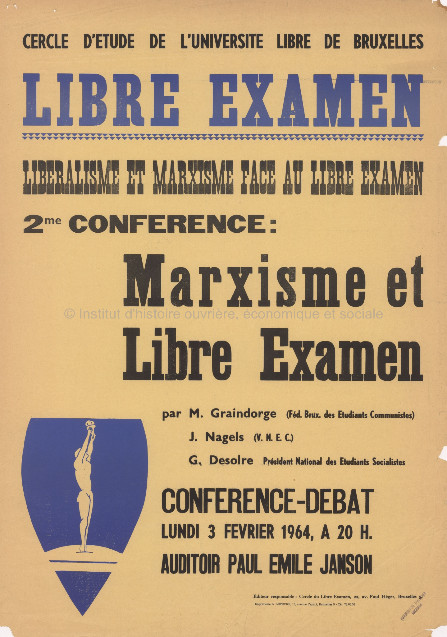 Affiche - Conférence au cercle du Libre examen de l'Université Libre de Bruxelles
