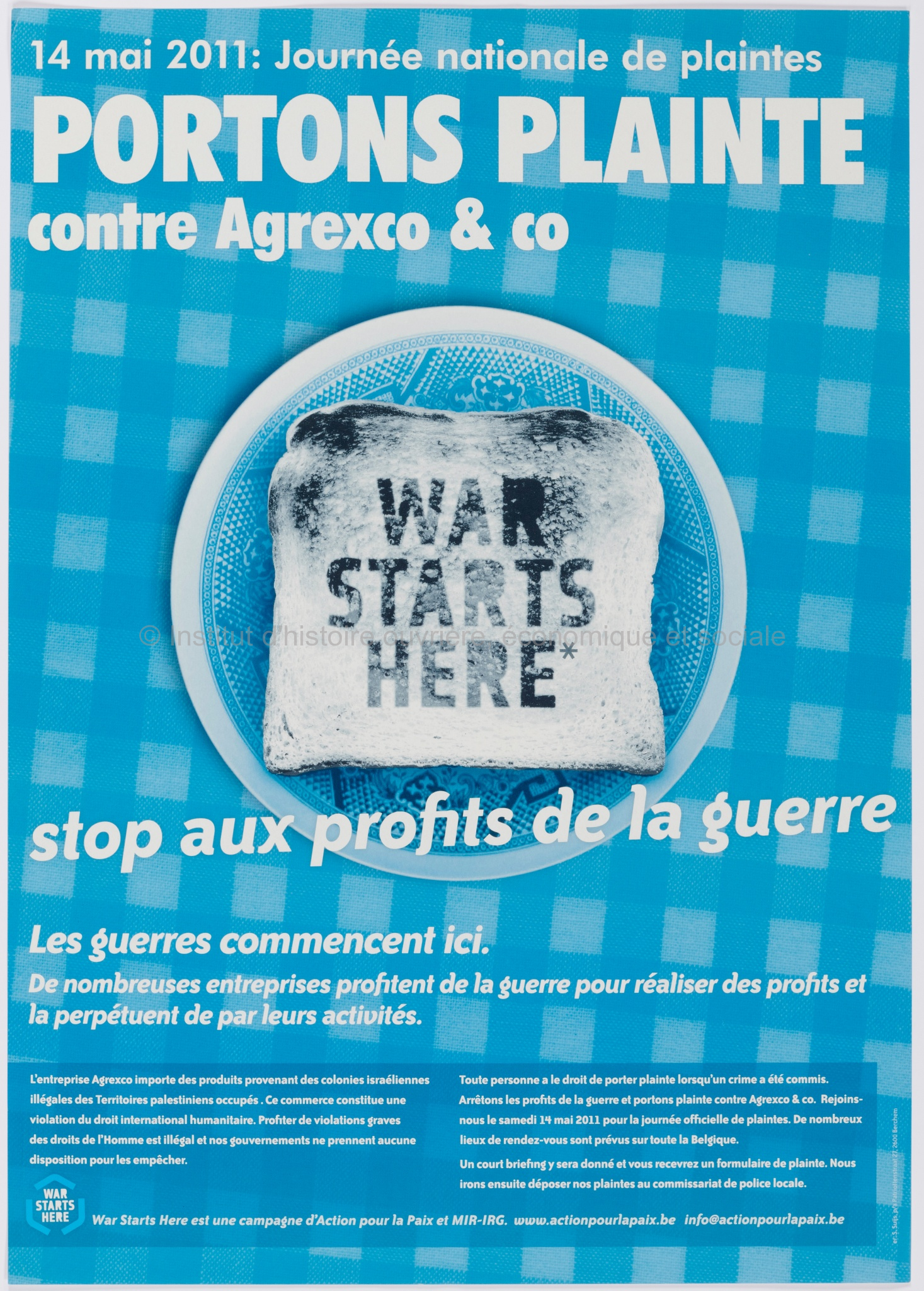 Portons plainte contre Agrexco & co : stop aux profits de la guerre : 14 mai 2011, journée nationale de plaintes