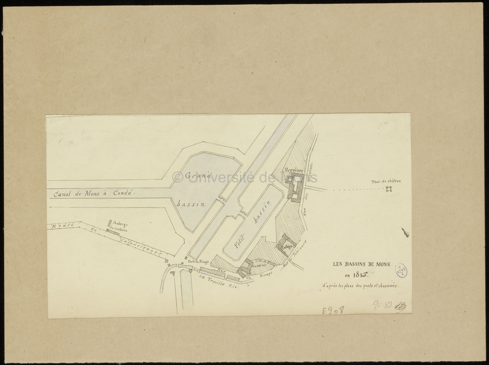 Les bassins de Mons en 1815 d'après les plans des Ponts et chaussées