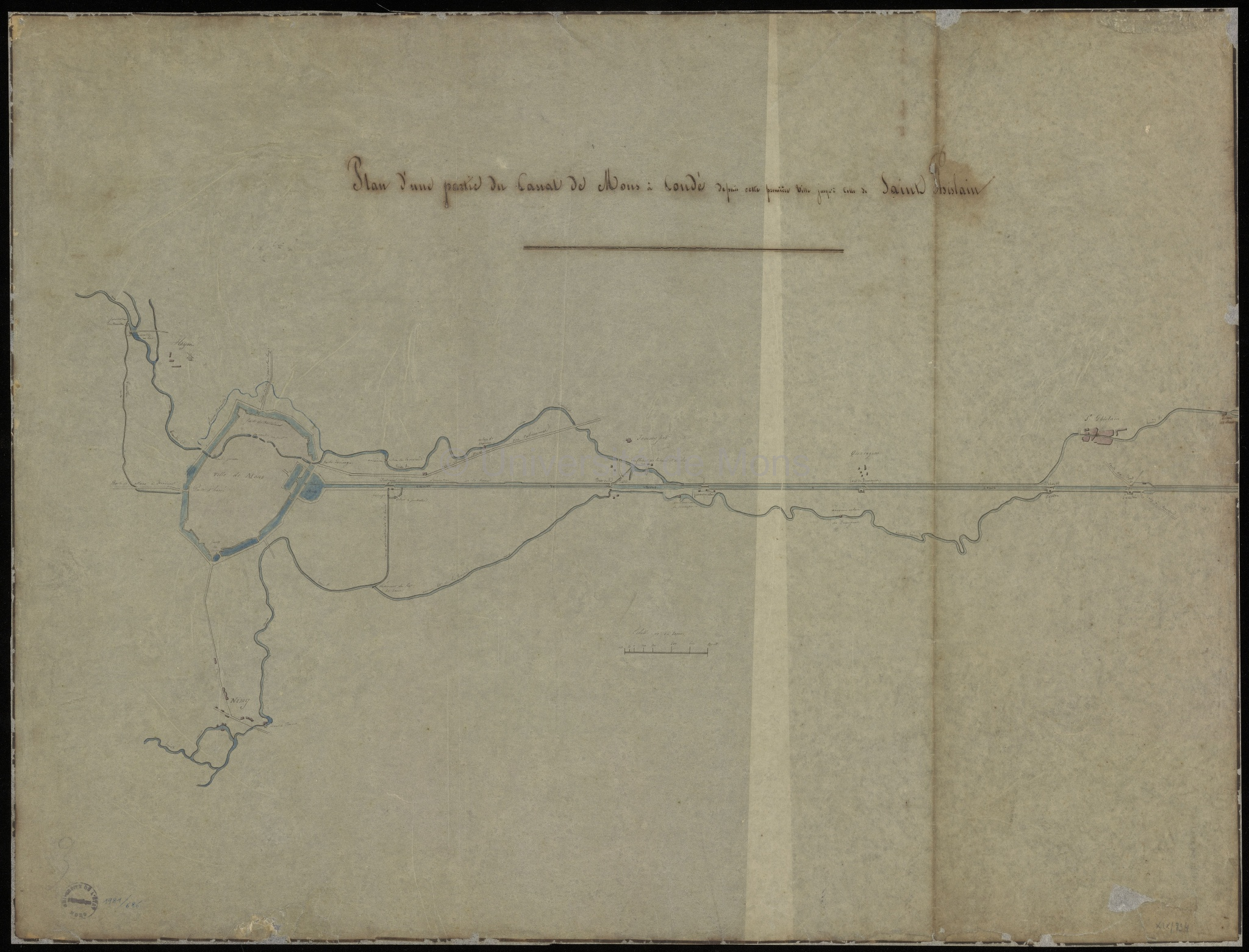 Plan d’une partie du canal de Mons à Condé depuis cette première ville jusqu’à celle de Saint-Ghislain