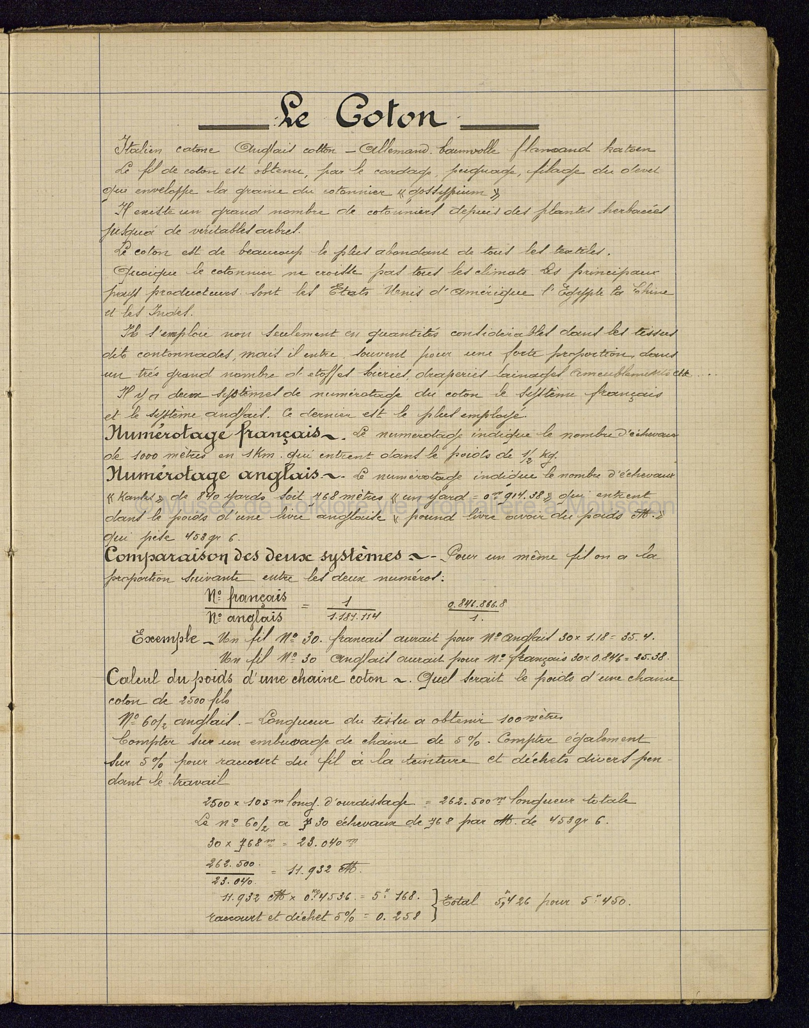 Cours de théorie de tissage. Cahier 1
