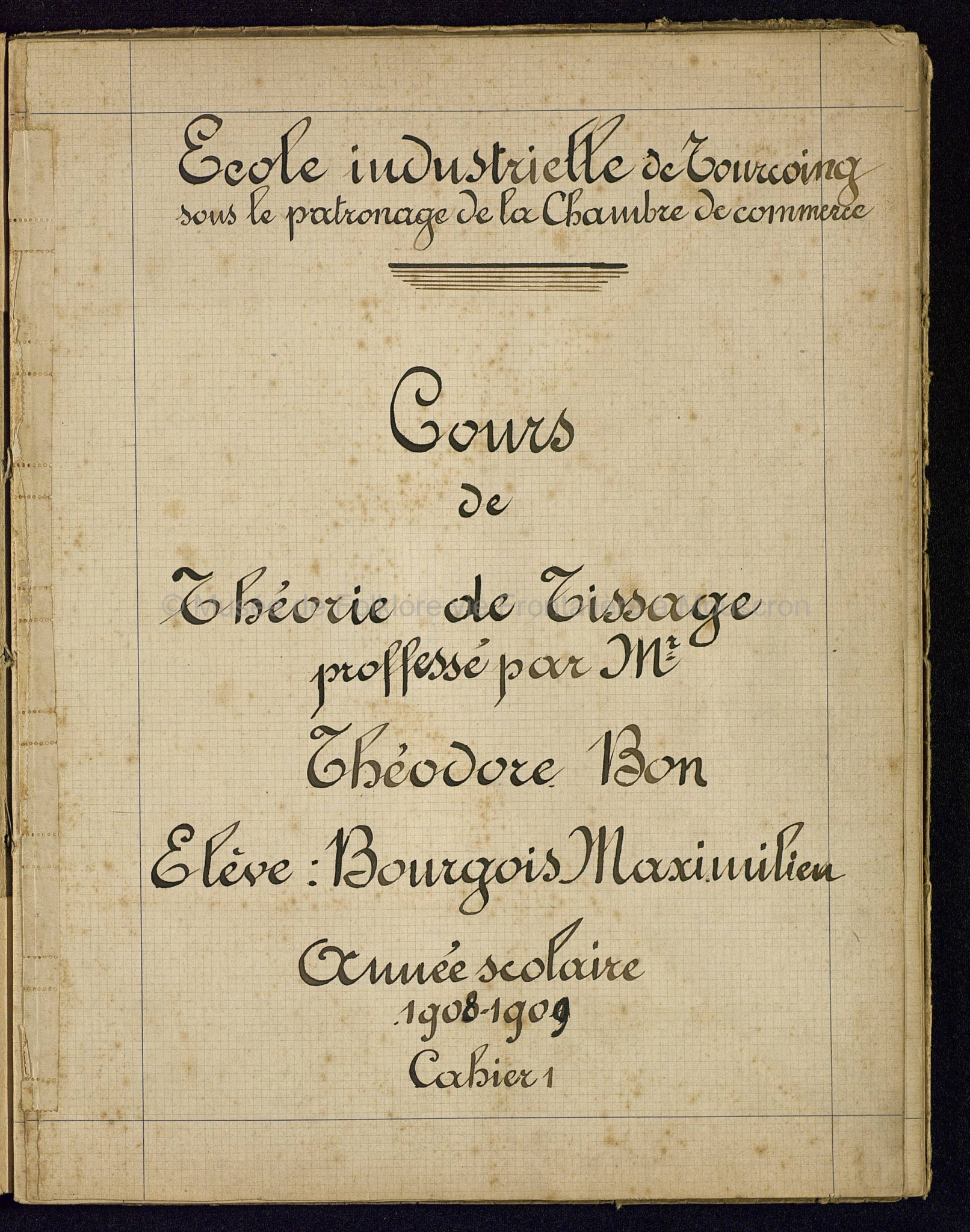 Cours de théorie de tissage. Cahier 1